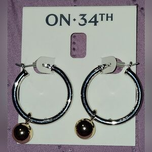 On 34th Two-Tone Ball Charm Hoop Earrings,